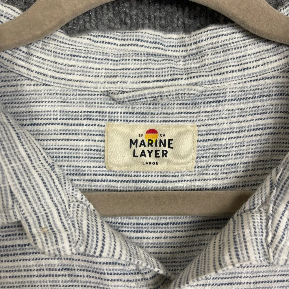 Marine Layer Button Down Shirt Mens Large White Excellent Short Sleeve Striped